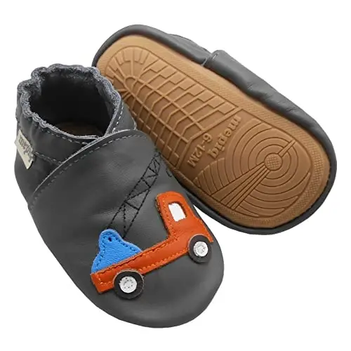 mepiq Baby Leather Moccasins Anti-Slip Rubber Sole Pre-Walker Crib Shoes | Breathable genuine leather,Durable rubber sole with deep grip treads,Elastic ankle stays on,Fits 0-24 months - 1