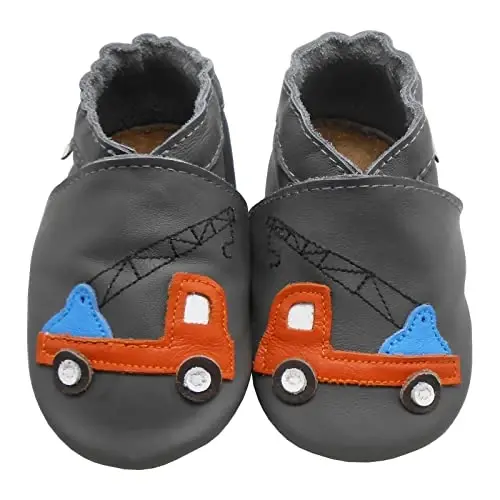 mepiq Baby Leather Moccasins Anti-Slip Rubber Sole Pre-Walker Crib Shoes | Breathable genuine leather,Durable rubber sole with deep grip treads,Elastic ankle stays on,Fits 0-24 months - 2