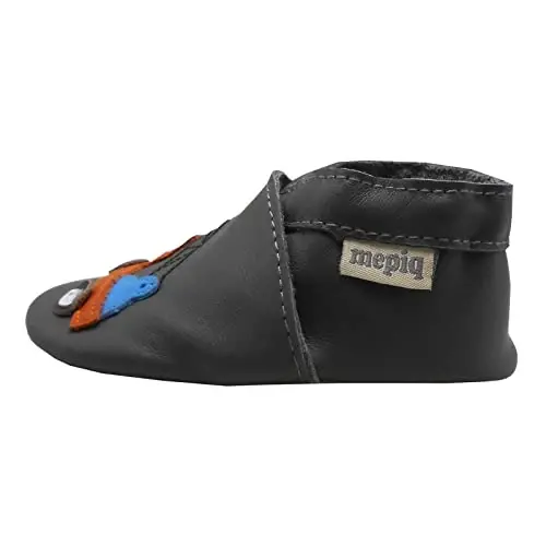 mepiq Baby Leather Moccasins Anti-Slip Rubber Sole Pre-Walker Crib Shoes | Breathable genuine leather,Durable rubber sole with deep grip treads,Elastic ankle stays on,Fits 0-24 months - 3