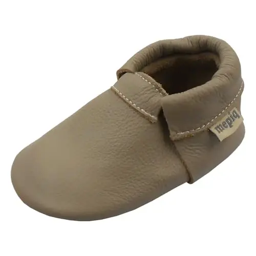 mepiq Baby Leather Moccasins Anti-Slip Rubber Sole Pre-Walker Crib Shoes | Breathable genuine leather,Durable rubber sole with deep grip treads,Elastic ankle stays on,Fits 0-24 months - 4