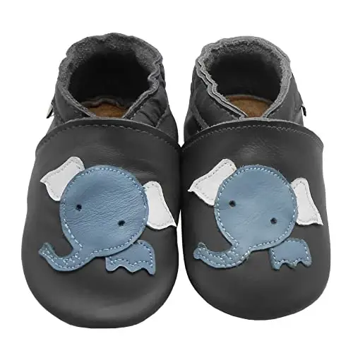 mepiq Baby Leather Moccasins Anti-Slip Rubber Sole Pre-Walker Crib Shoes | Breathable genuine leather,Durable rubber sole with deep grip treads,Elastic ankle stays on,Fits 0-24 months - MEPIQ (1)