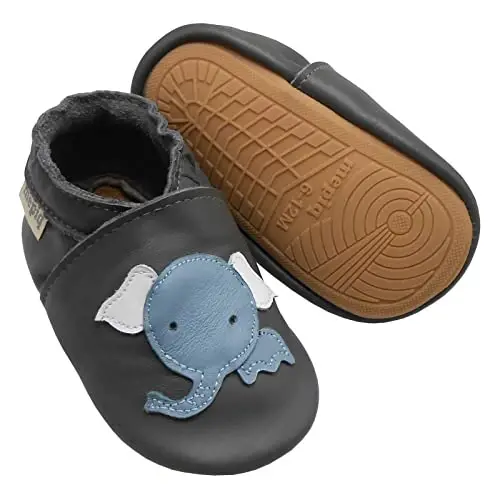 mepiq Baby Leather Moccasins Anti-Slip Rubber Sole Pre-Walker Crib Shoes | Breathable genuine leather,Durable rubber sole with deep grip treads,Elastic ankle stays on,Fits 0-24 months - 1
