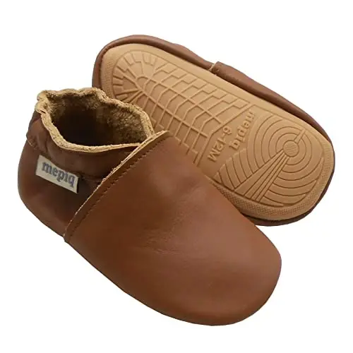 mepiq Baby Leather Moccasins Anti-Slip Rubber Sole Pre-Walker Crib Shoes | Breathable genuine leather,Durable rubber sole with deep grip treads,Elastic ankle stays on,Fits 0-24 months 