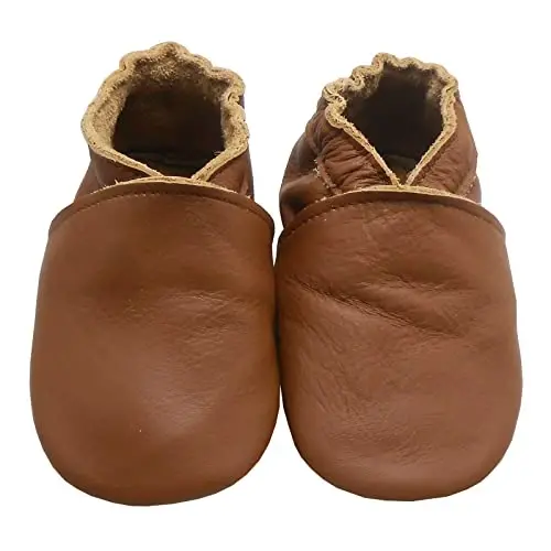 mepiq Baby Leather Moccasins Anti-Slip Rubber Sole Pre-Walker Crib Shoes | Breathable genuine leather,Durable rubber sole with deep grip treads,Elastic ankle stays on,Fits 0-24 months - 2