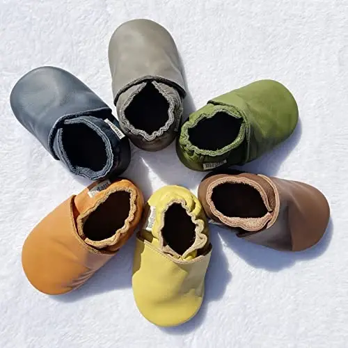 mepiq Baby Leather Moccasins Anti-Slip Rubber Sole Pre-Walker Crib Shoes | Breathable genuine leather,Durable rubber sole with deep grip treads,Elastic ankle stays on,Fits 0-24 months - 5