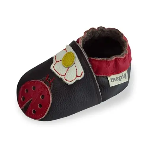 mepiq Baby Soft Leather Moccasins Non-Slip Suede Pre-Walker | Breathable genuine leather,Non-slip suede sole for safe walking,elastic ankle,Lightweight,Fits 0-24 months - 1