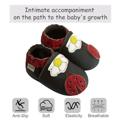 mepiq Baby Soft Leather Moccasins Non-Slip Suede Pre-Walker | Breathable genuine leather,Non-slip suede sole for safe walking,elastic ankle,Lightweight,Fits 0-24 months - MEPIQ (1)