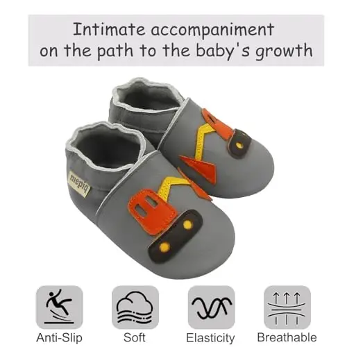 mepiq Baby Soft Leather Moccasins Non-Slip Suede Pre-Walker | Breathable genuine leather,Non-slip suede sole for safe walking,elastic ankle,Lightweight,Fits 0-24 months - MEPIQ (1)