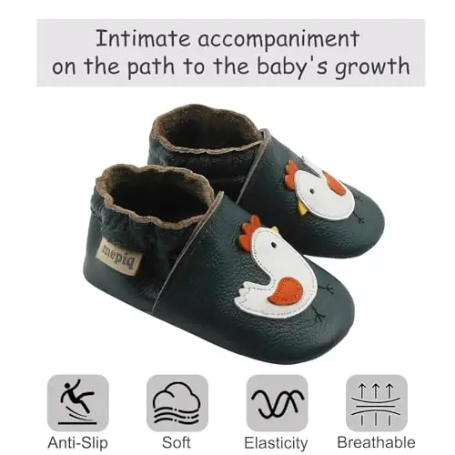 mepiq Baby Soft Leather Moccasins Non-Slip Suede Pre-Walker | Breathable genuine leather,Non-slip suede sole for safe walking,elastic ankle,Lightweight,Fits 0-24 months - MEPIQ (1)