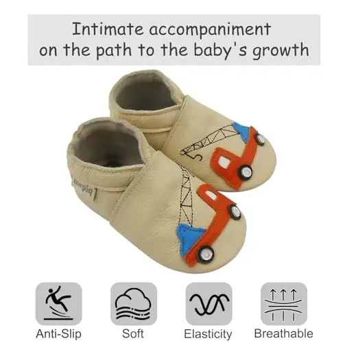 mepiq Baby Soft Leather Moccasins Non-Slip Suede Pre-Walker | Breathable genuine leather,Non-slip suede sole for safe walking,elastic ankle,Lightweight,Fits 0-24 months - MEPIQ (1)