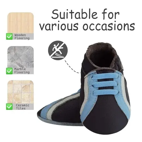 mepiq Baby Soft Leather Moccasins Non-Slip Suede Pre-Walker | Breathable genuine leather,Non-slip suede sole for safe walking,elastic ankle,Lightweight,Fits 0-24 months - 2