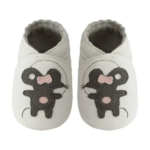 mepiq Baby Soft Leather Moccasins Non-Slip Suede Pre-Walker | Breathable genuine leather,Non-slip suede sole for safe walking,elastic ankle,Lightweight,Fits 0-24 months - 1