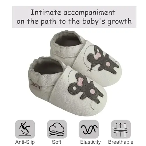 mepiq Baby Soft Leather Moccasins Non-Slip Suede Pre-Walker | Breathable genuine leather,Non-slip suede sole for safe walking,elastic ankle,Lightweight,Fits 0-24 months - MEPIQ (1)