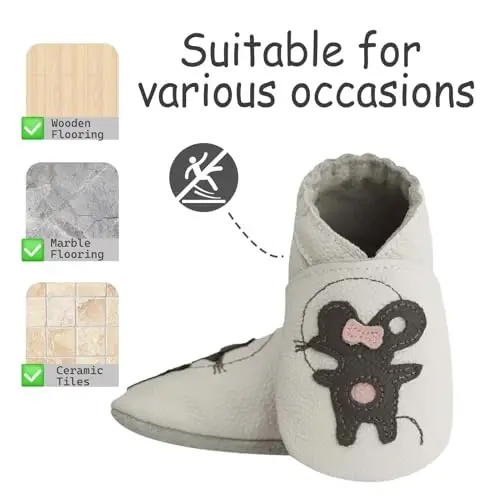 mepiq Baby Soft Leather Moccasins Non-Slip Suede Pre-Walker | Breathable genuine leather,Non-slip suede sole for safe walking,elastic ankle,Lightweight,Fits 0-24 months - 3