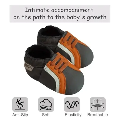 mepiq Baby Soft Leather Moccasins Non-Slip Suede Pre-Walker | Breathable genuine leather,Non-slip suede sole for safe walking,elastic ankle,Lightweight,Fits 0-24 months - 1