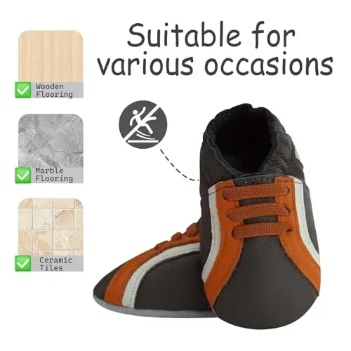 mepiq Baby Soft Leather Moccasins Non-Slip Suede Pre-Walker | Breathable genuine leather,Non-slip suede sole for safe walking,elastic ankle,Lightweight,Fits 0-24 months - MEPIQ (1)