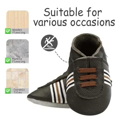 mepiq Baby Soft Leather Moccasins Non-Slip Suede Pre-Walker | Breathable genuine leather,Non-slip suede sole for safe walking,elastic ankle,Lightweight,Fits 0-24 months - 2