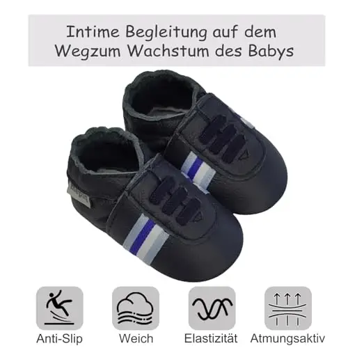 mepiq Baby Soft Leather Moccasins Non-Slip Suede Pre-Walker | Breathable genuine leather,Non-slip suede sole for safe walking,elastic ankle,Lightweight,Fits 0-24 months - 1