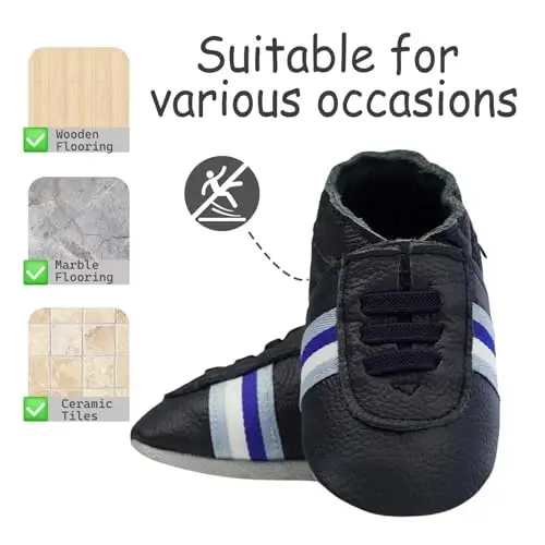 mepiq Baby Soft Leather Moccasins Non-Slip Suede Pre-Walker | Breathable genuine leather,Non-slip suede sole for safe walking,elastic ankle,Lightweight,Fits 0-24 months - 4