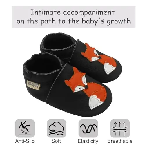 mepiq Baby Soft Leather Moccasins Non-Slip Suede Pre-Walker | Breathable genuine leather,Non-slip suede sole for safe walking,elastic ankle,Lightweight,Fits 0-24 months - MEPIQ (1)