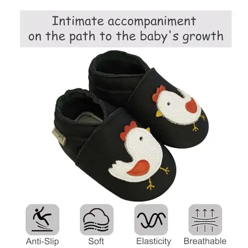 mepiq Baby Soft Leather Moccasins Non-Slip Suede Pre-Walker | Breathable genuine leather,Non-slip suede sole for safe walking,elastic ankle,Lightweight,Fits 0-24 months - MEPIQ (1)