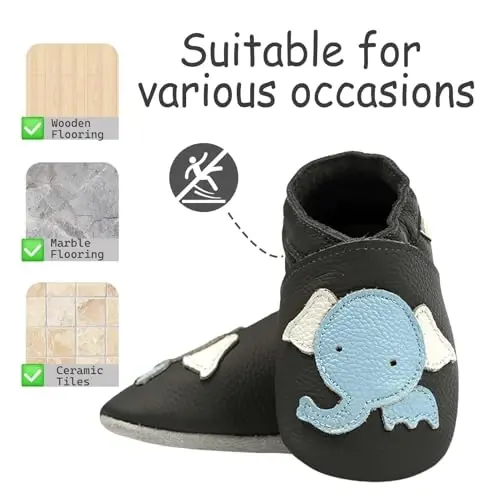 mepiq Baby Soft Leather Moccasins Non-Slip Suede Pre-Walker | Breathable genuine leather,Non-slip suede sole for safe walking,elastic ankle,Lightweight,Fits 0-24 months - MEPIQ (1)