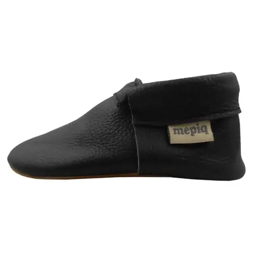 mepiq Baby Leather Moccasins Anti-Slip Rubber Sole Pre-Walker Crib Shoes | Breathable genuine leather,Durable rubber sole with deep grip treads,Elastic ankle stays on,Fits 0-24 months - 3