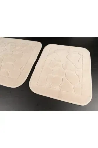 Mera Kaymaz Taban 2lı Pamuklu Banyo Paspası Yıkanabilir 60x100 50x60cm Banyo Halısı Bej-Bej - TROPIKHOME (1)