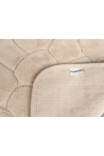 Mera Kaymaz Taban 2lı Pamuklu Banyo Paspası Yıkanabilir 60x100 50x60cm Banyo Halısı Bej - Bej - 3