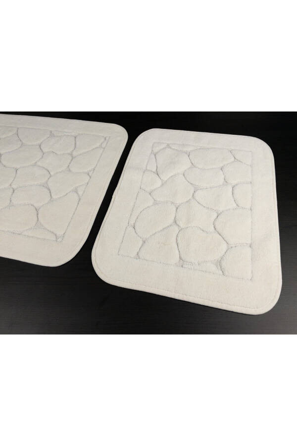 Mera Kaymaz Taban 2lı Pamuklu Banyo Paspası Yıkanabilir 60x100 50x60cm Banyo Halısı Ekru-Krem - 2