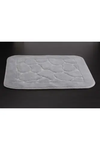 Mera Kaymaz Taban 2lı Pamuklu Banyo Paspası Yıkanabilir 60x100 50x60cm Banyo Halısı Gri-Gri - 3