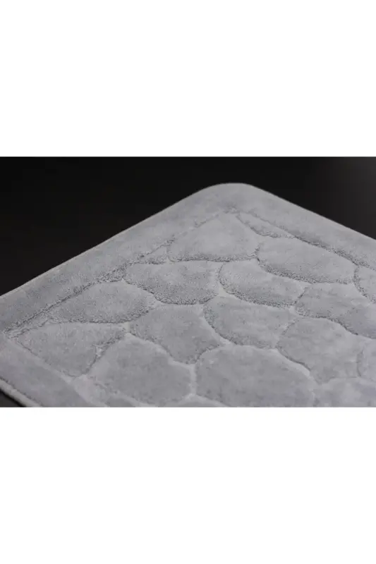 Mera Kaymaz Taban 2lı Pamuklu Banyo Paspası Yıkanabilir 60x100 50x60cm Banyo Halısı Gri-Gri - 4