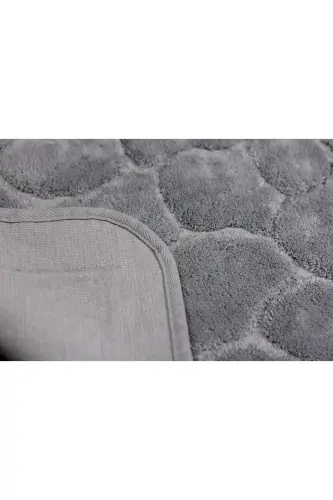 Mera Kaymaz Taban 2lı Pamuklu Banyo Paspası Yıkanabilir 60x100 50x60cm Banyo Halısı Gri-Gri - 5