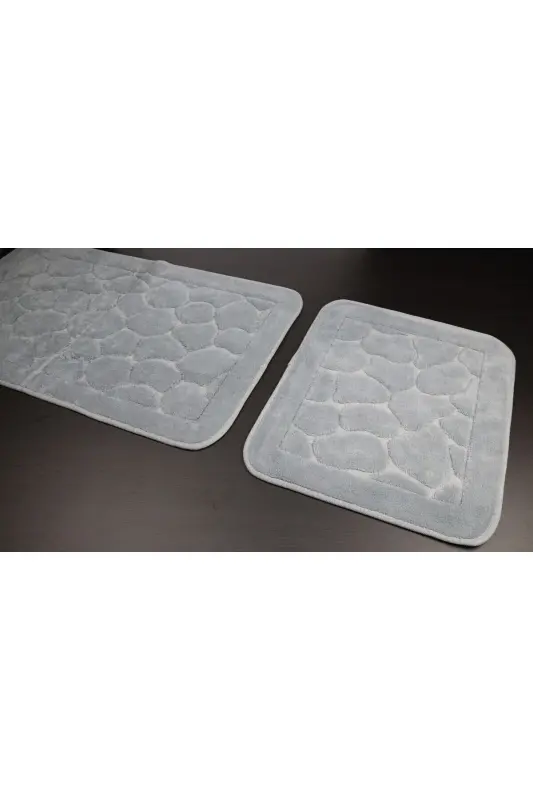 Mera Kaymaz Taban 2lı Pamuklu Banyo Paspası Yıkanabilir 60x100 50x60cm Banyo Halısı Gri-Gri - 2