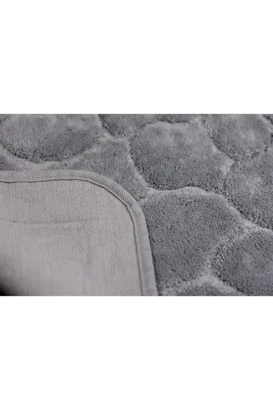 Mera Kaymaz Taban 2lı Pamuklu Banyo Paspası Yıkanabilir 60x100 50x60cm Banyo Halısı Gri-Gri - 5
