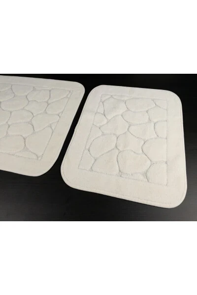 Mera Kaymaz Taban 2li Paxta Banyoxona Paspas Yuvish Mumkin 60x100 50x60sm Banyoxona gilamchi Ekru - Modazone (1)