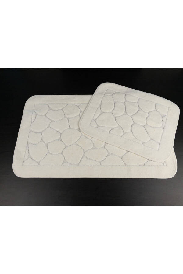 Mera Kaymaz Taban 2li Paxta Banyoxona Paspas Yuvish Mumkin 60x100 50x60sm Banyoxona gilamchi Ekru - 1