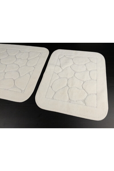 Mera Kaymaz Taban 2li Paxta Banyoxona Paspas Yuvish Mumkin 60x100 50x60sm Banyoxona gilamchi Ekru - TROPIKHOME (1)