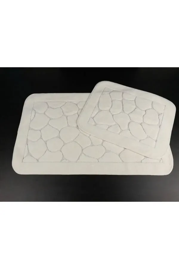 Mera Non-Slip Cotton Bath Mat Set, Washable, 60x100 & 50x60cm, Ecru - 1