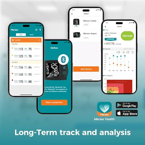 Meraw qon bosimi monitori kattalar uchun manjet bilan, qon bosimi monitori bilak manjeti, uy sharoitida foydalanish uchun qon bosimi apparati 5.3-8.5'' Avtomatik Bluetooth Yuqori aniqlik Yurak urishining tartibsizligini kuzatish APP Aspen Black - 15