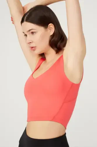 Mercan V Yaka Hafif Destekli Kaplı Spor Sütyeni Vneck-Mercan - 1