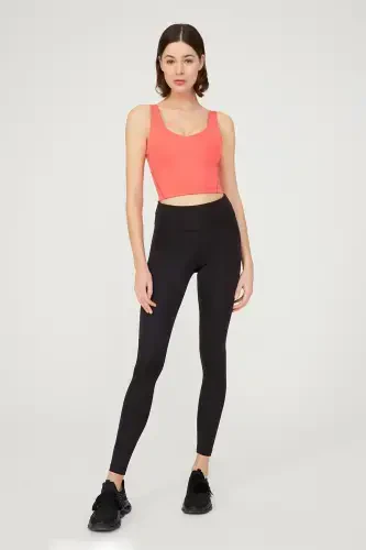 Mercan V Yaka Hafif Destekli Kaplı Spor Sütyeni Vneck-Mercan - 3