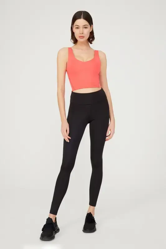 Mercan V Yaka Hafif Destekli Kaplı Spor Sütyeni Vneck-Mercan - 3