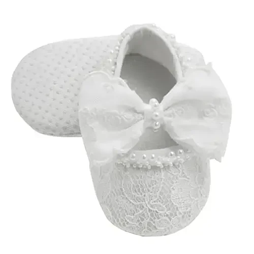Nihao Baby Girls White Baptism Shoes and Headband Set Christening Dress Shoes 