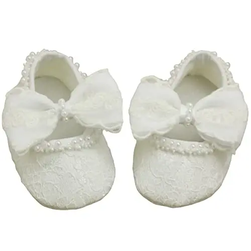 Nihao Baby Girls White Baptism Shoes and Headband Set Christening Dress Shoes - 3