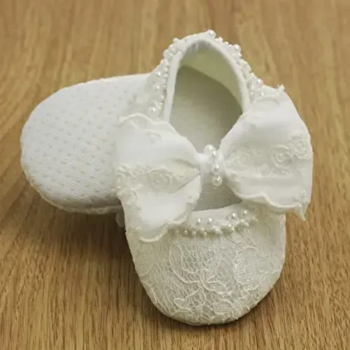 Nihao Baby Girls White Baptism Shoes and Headband Set Christening Dress Shoes - 4
