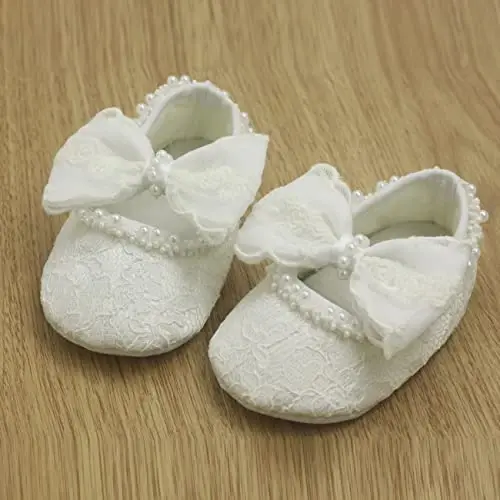 Nihao Baby Girls White Baptism Shoes and Headband Set Christening Dress Shoes - 2
