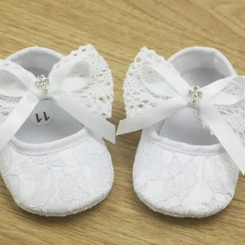 Nihao Baby Girls White Baptism Shoes and Headband Set Christening Dress Shoes - 5
