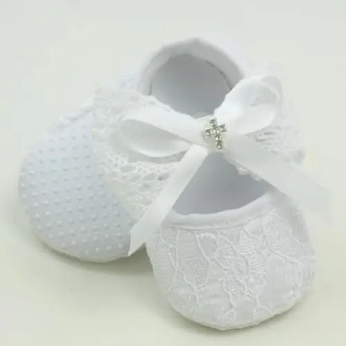 Nihao Baby Girls White Baptism Shoes and Headband Set Christening Dress Shoes - 6