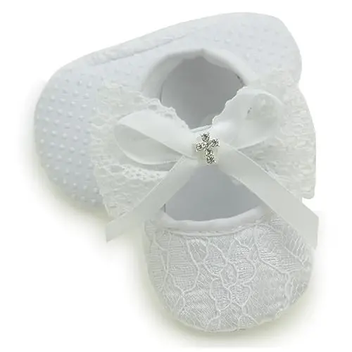 Nihao Baby Girls White Baptism Shoes and Headband Set Christening Dress Shoes - 1